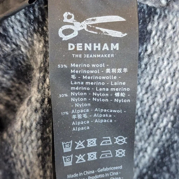 DENHAM Men's Merino Wool Alpaca Mock Neck Striped Sweater Gray‎ Blue EU Size M - Picture 7 of 10